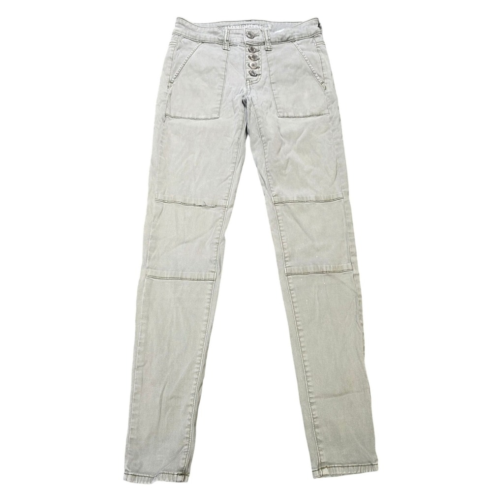 American Eagle Sateen X Super Stretch Jegging Pants Women's Size 2 Gray Buttons
